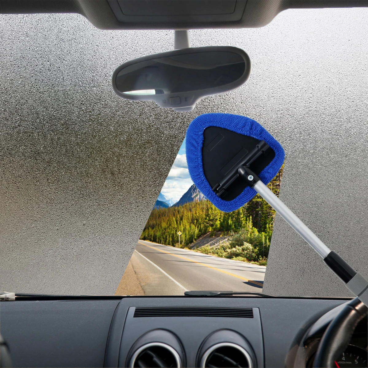 5/8Pcs Car Windshield Cleaning Brush Rotating Microfiber Car Window Cleaner Auto Interior Cleaner Tool with Extendable Handle