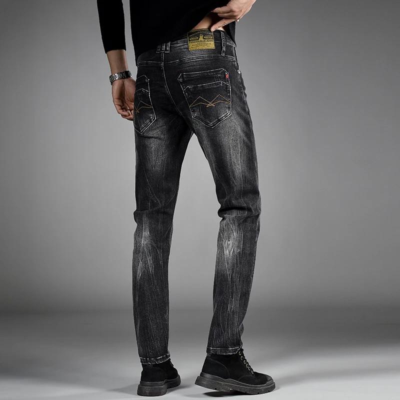 Spring and Autumn New Jeans Men's Black Slim Fit Straight Elastic Business Casual Jeans Streetwear Men Skinny Jeans Men