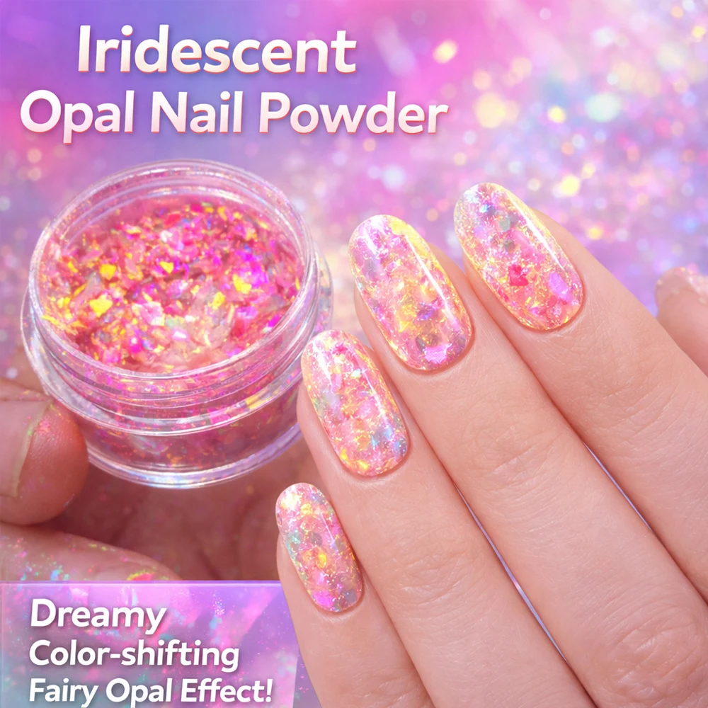 1 Jar Aurora Opal Flakes Nail Powder Chameleon Mermaid Iridescent Flakes Dreamy Color Shift Fairy Opal Glitter Sequin for Nails