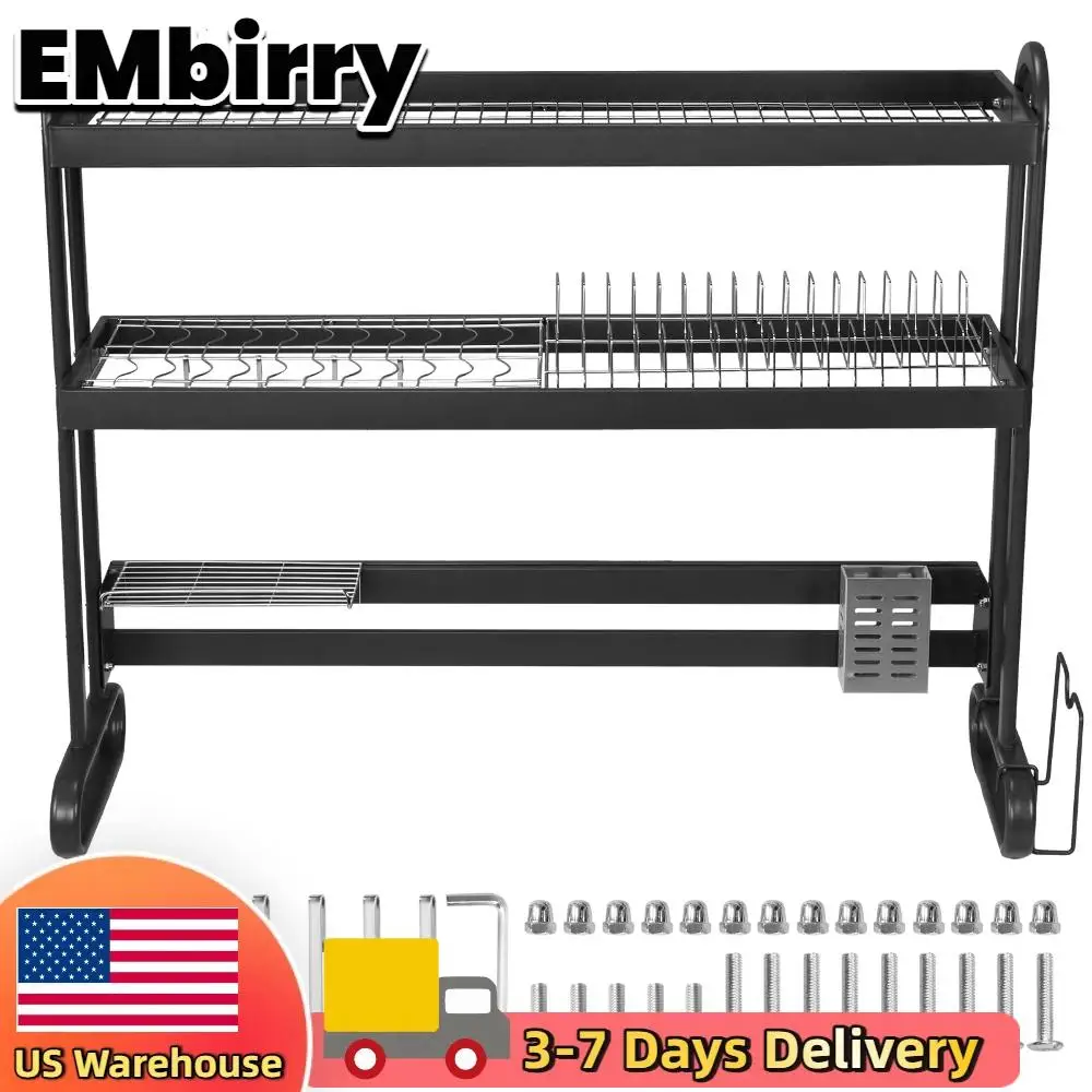 

Kitchen Counter Dishrack with Utensil Holder Over Sink Dish Drying Rack Anti-Slip Large Capacity for Draining & Storing Dishes