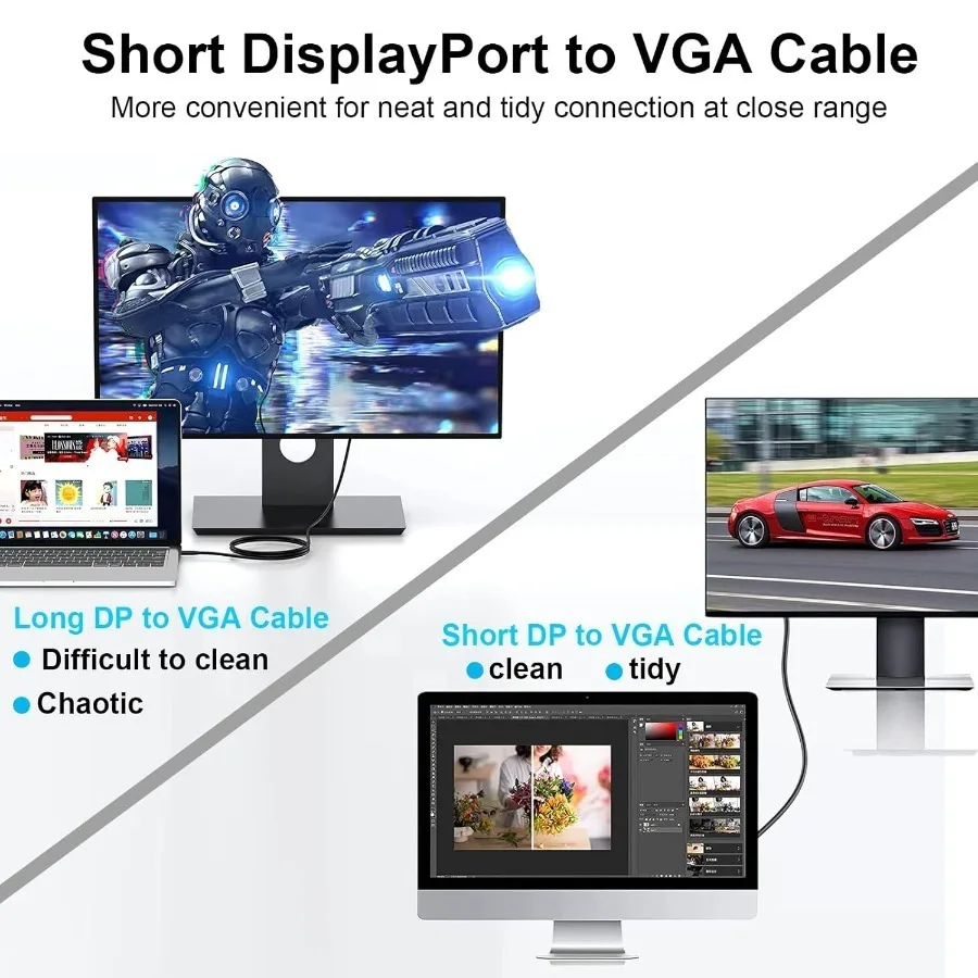 DisplayPort To VGA Adapter 1.8m DP TO VGA Cable 1080P VGA Male To Male Converter for PC Computer