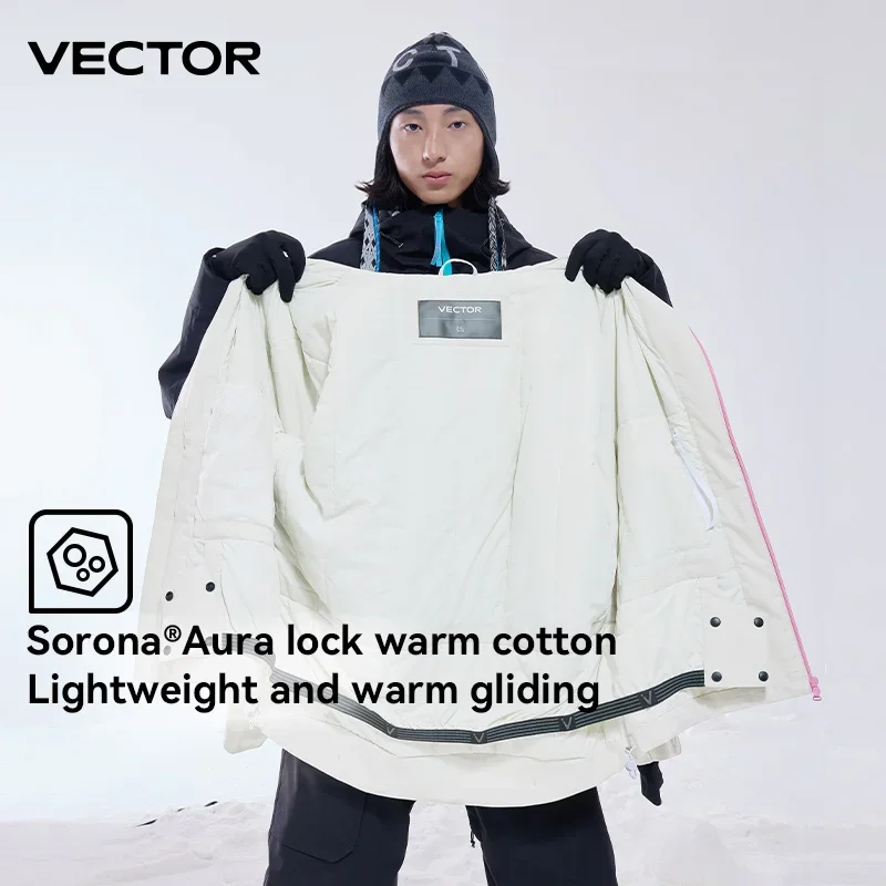 VECTOR Men and Women Cotton Contrast Skiing Top Waterproof and Durable Warm Snowboard Ski Double Board Single Board Outdoors