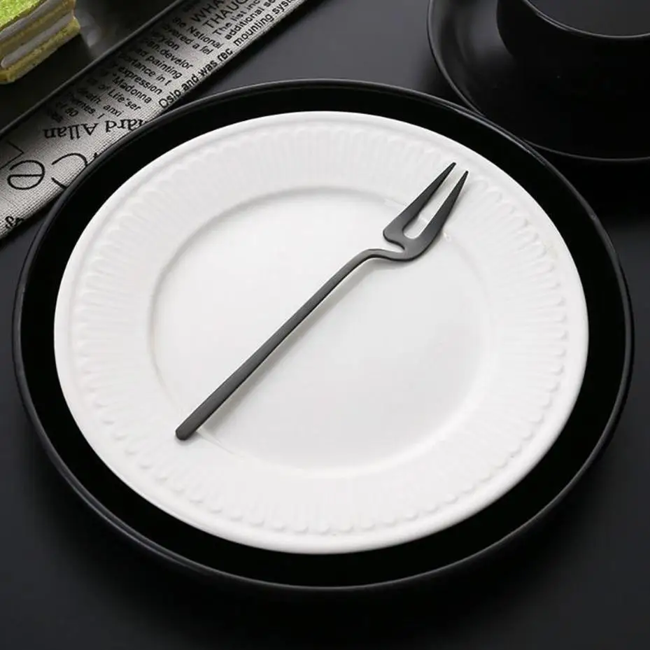 1 Pcs New Stainless Steel Fruit Dessert Forks Set Reusable Cake Salad Tableware Home Party Banquet Seafood Dinner Supplies