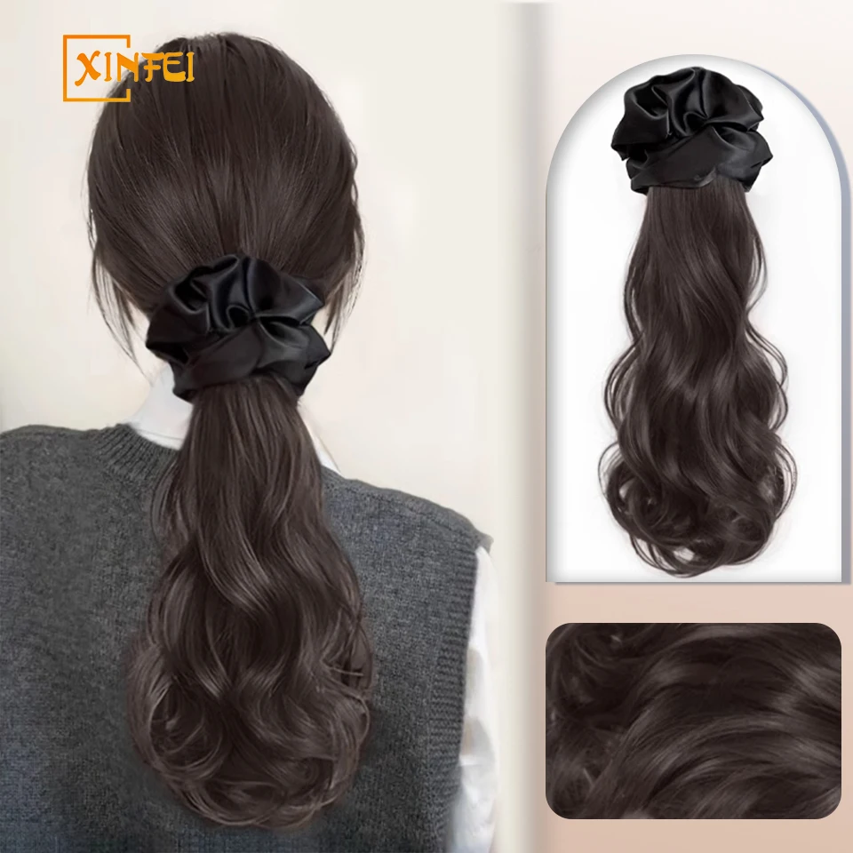 Synthetic Black Hair Ring Claw Clip  Autumn And Winter Temperament Korean Style Layered Curly Ponytail Low Tie Natural Ponytail