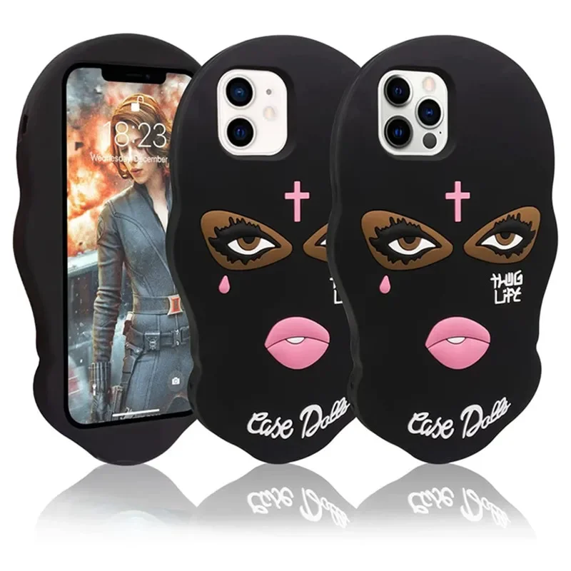 3D Cartoon Schwarze Frau Gesichtsmaske Mädchen Silikonhülle für iPhone 17 16 15 14 13 12 11 Pro Max XS XR X 17Pro 16Pro Weiche Handyhülle – Detail 1