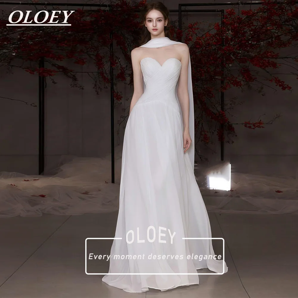 OLOEY Simple Sweetheart Neck A-Line Wedding Dress With Scarf Floor Length Silky Organza Bridal Gown Customized Lace-up Robe De M