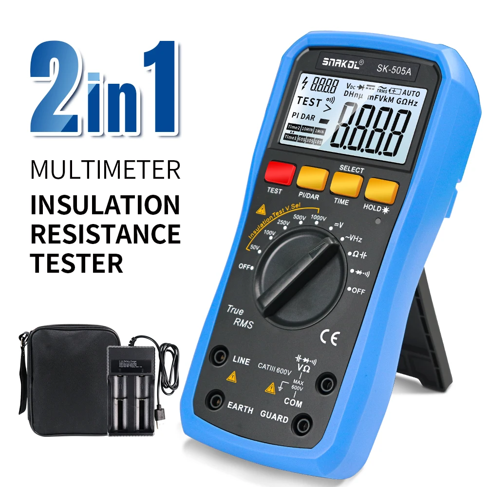 SNAKOL SK-505A Multimetro Digitale 2-in-1 Tester di Resistenza di Isolamento 1000V Megohmmetro Voltmetro Misuratore di Tensione AC/DC e Resistenza
