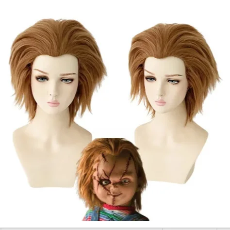 

ПРИХОДНЫЙ W парик для Хэллоуина Чаки короткий коричневый отдел укладки косплей аниме парик ролевые игры термостойкие парики из волос