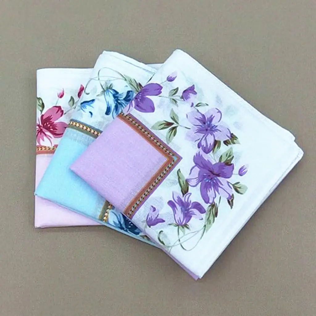 مناديل قطنية عتيقة للنساء طقم منديل جيب ناعم مزين بالزهور هدية لوصيفات العروس
