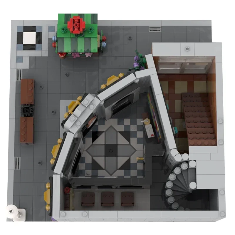 ストリートビューモデル Moc ビルディングレンガ湾曲コーナーバーチ銀行技術モジュラーブロックギフトクリスマスおもちゃ DIY セットアセンブリ