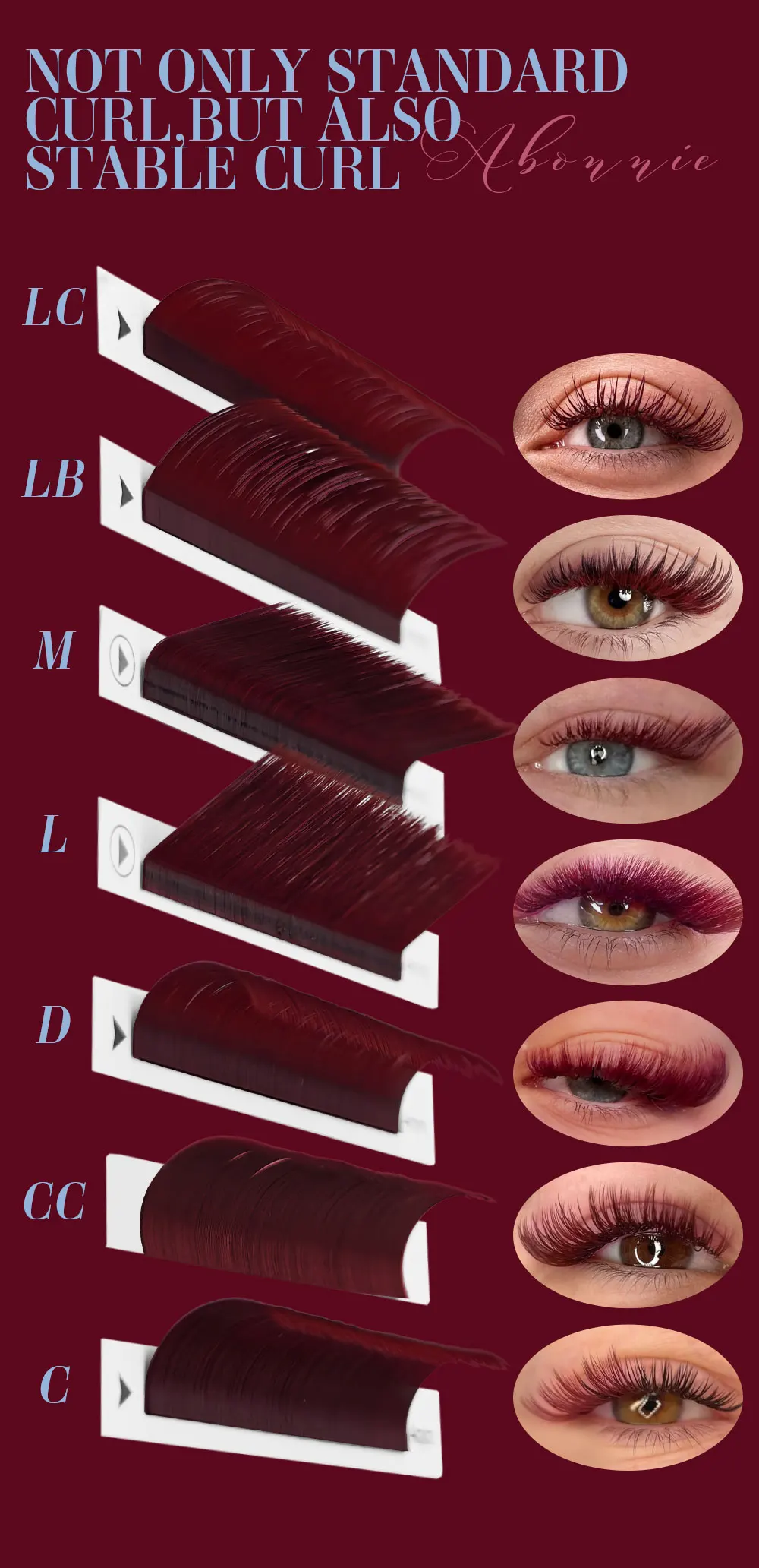 Abonnie LB/LC 8-15mm Burgunderrote Matte Volumen-Wimpernverlängerungen Klassische Einzelwimpern Flauschige Falsche Wimpern für Augenschönheit – Detail 10