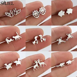 Multiple Animal Stainless Steel Earings Fashion Jewelry Simple Squirrel Pug Deer Mouse Frog Stud Earrings Women Birthday Jewelry