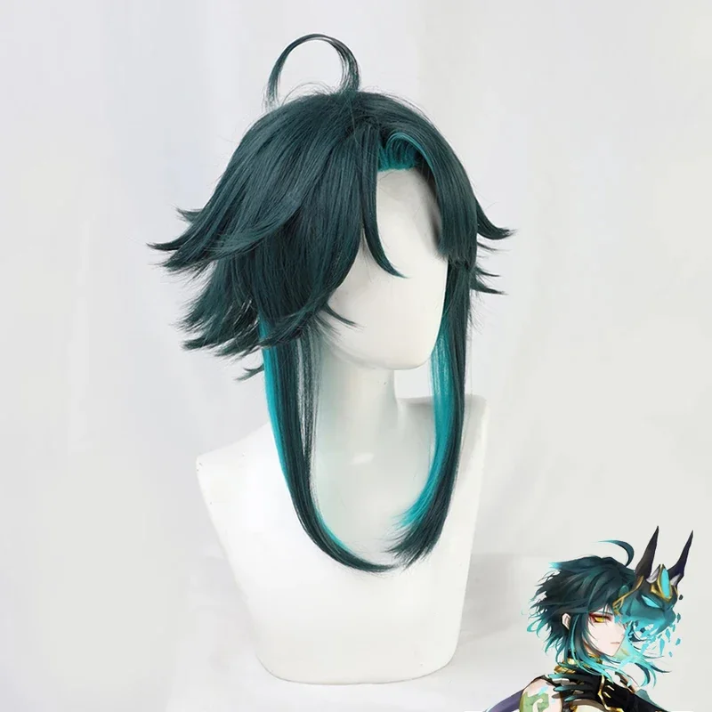 Game Genshin Impact Xiao Cosplay Wig Short Dark Green Blue Hair Genshin Impact Cosplay Women Men Carnival Party Halloween Wigs