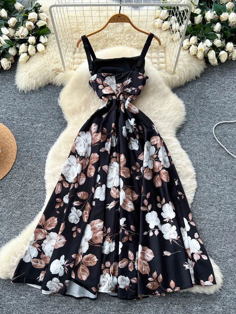 Ele مطبوعة ماكسي Dr المرأة الصيف عالية الخصر ألف خط ثوب مربع Ne Strapl التخسيس Faionable Ci Commute #4