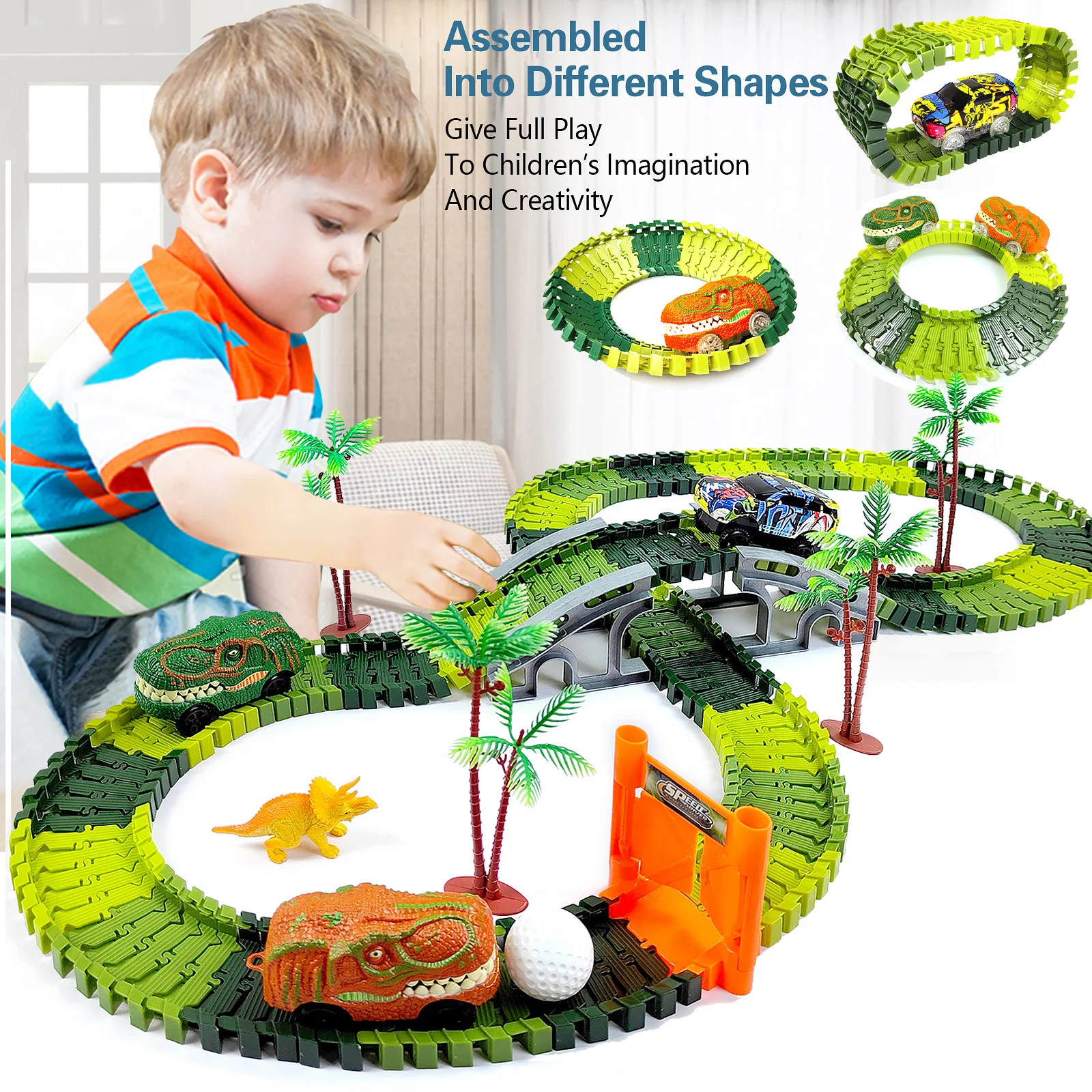 Giocattoli di dinosauro per bambini pista flessibile auto Dino World Road Race Train Toys Boy Girls Gifts gioco di interazione genitore-figlio