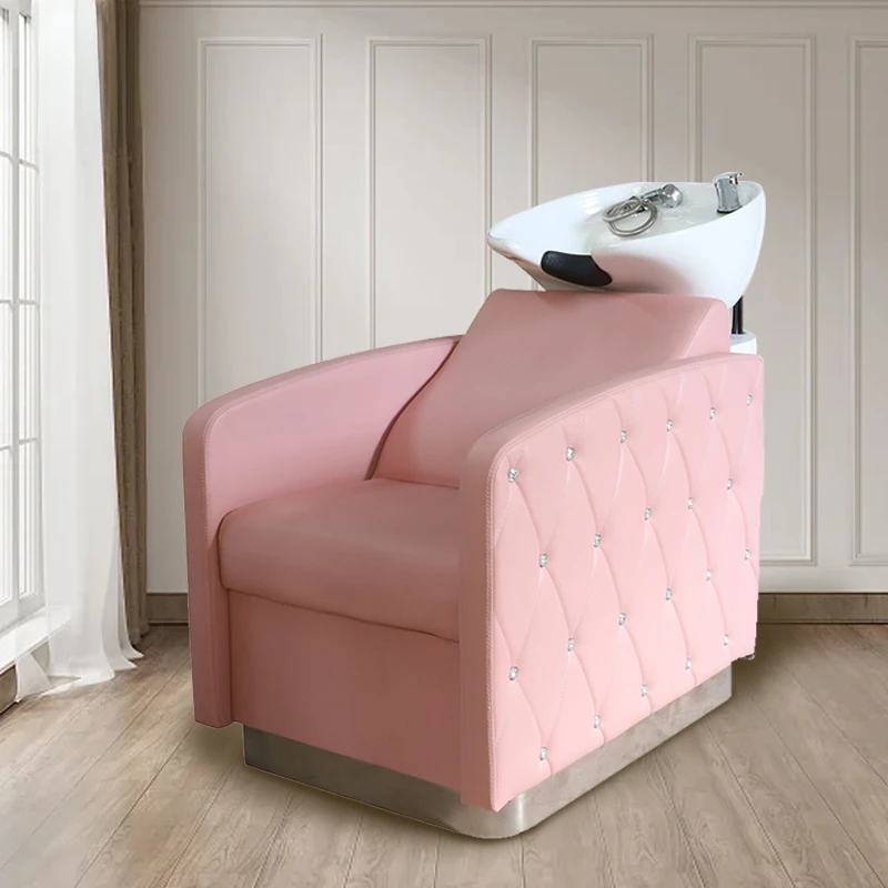 Luxury Pink Reclining Salon Sink Shampoo Bowl Chair