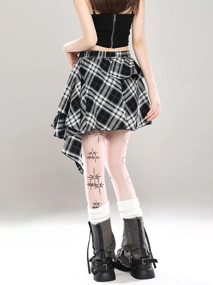 Highstreet Sweet Cool Hot Girl Y2k Skirt High Waist A-line Casual All-matched Irregular Plaid Mini Skirts for Women Spring 2025