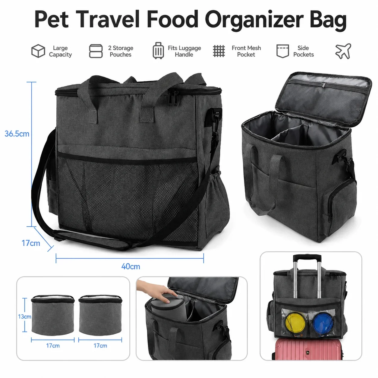 Large Capacity Pet Travel Bag Portable Dog Food Storage Bag Foldable Pet Supplies Storage Pouch Suitcase Handle Travel Accessory
