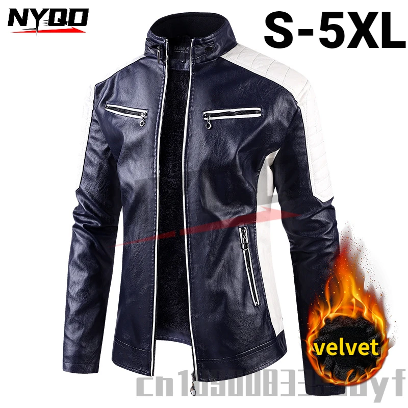 

Winter New Casual Leather Jacket Men's Jacket Slim Fit Trend with Fleece Youth PU Leather Jacket Large Size S-5XL
