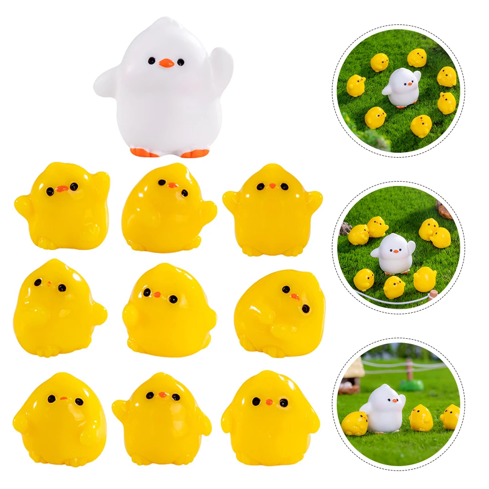 

10 Pcs Ornament Mini Garden Figurines Ornaments Folding Resin Miniature Ducks Animal Figures Mother Statue