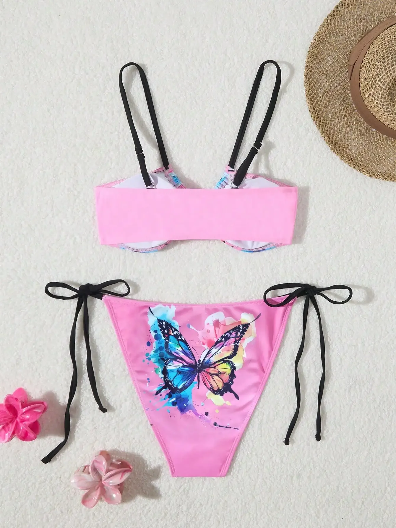 2025 스트랩 스트링 비키니 섹시 수영복 여성 나비 프린트 수영복 여성 수영복 비치웨어