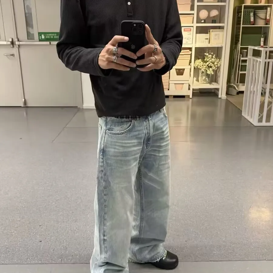 Calça Jeans Cleanfit Vintage Lavada e Desgastada Azul Gelo 517 Fit Reta para Trabalho, Unissex, Casual