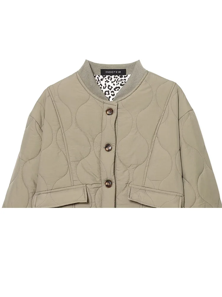 HH femmes simple boutonnage col montant manches longues poche décoration manteau court femme hiver décontracté rue couture coton veste