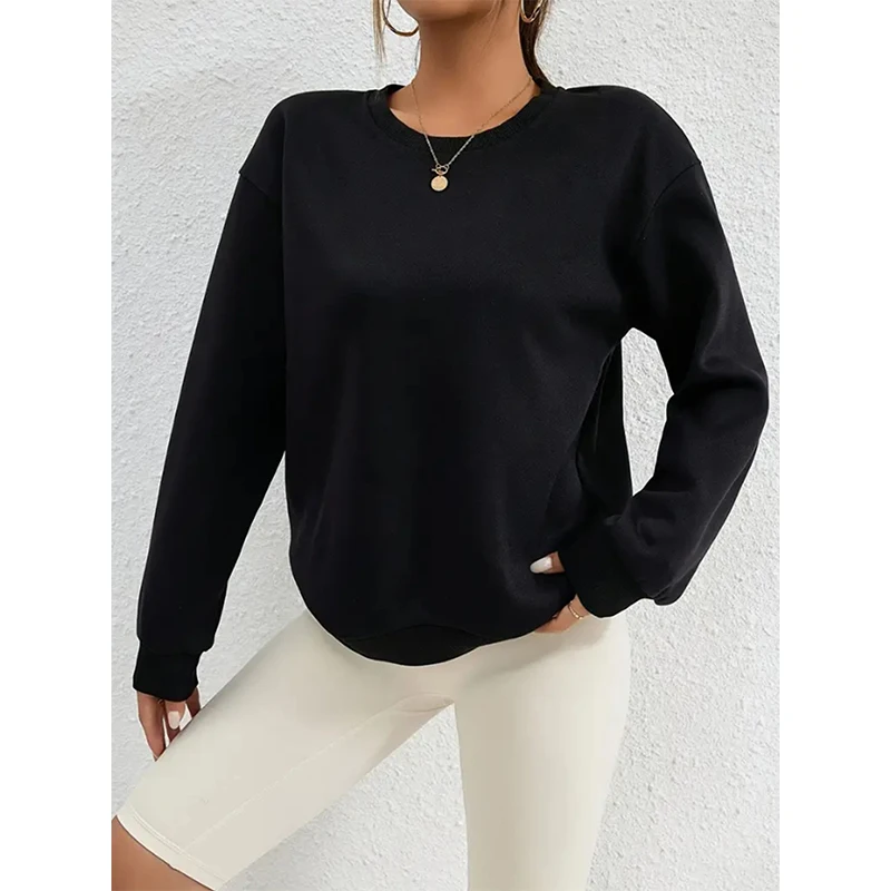 

Autumn and Winter Solid Colour Round Neck Long Sleeve Ladies Sweatshirt Loose Casual Fashion New Female Tops T-Shirt
