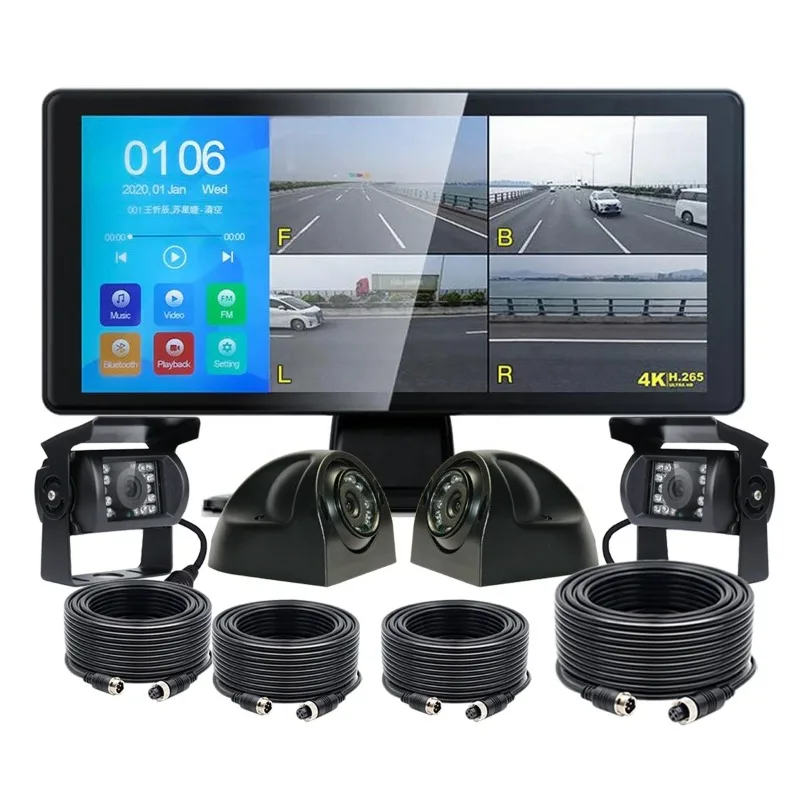 Best-selling 10.36in Touch Screen Quad Split DVR AHD IPS Monitor Night Vison  with MP5 BT  CCD Front Side Reverse Camera Kit