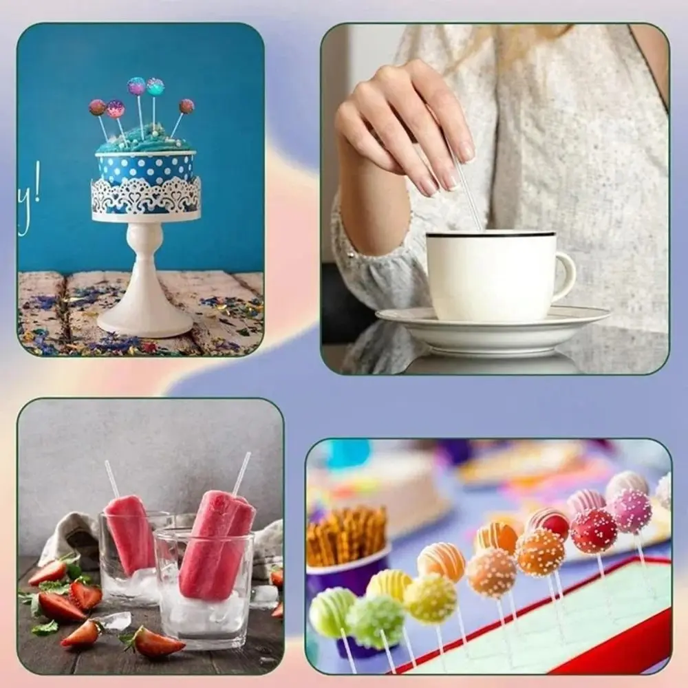 50Pcs Transparent Lollipop Sticks Acrylic Candy Bar Stirring Rod Baking Cakes Topper Tools Candy Chocolate Cake Sticks