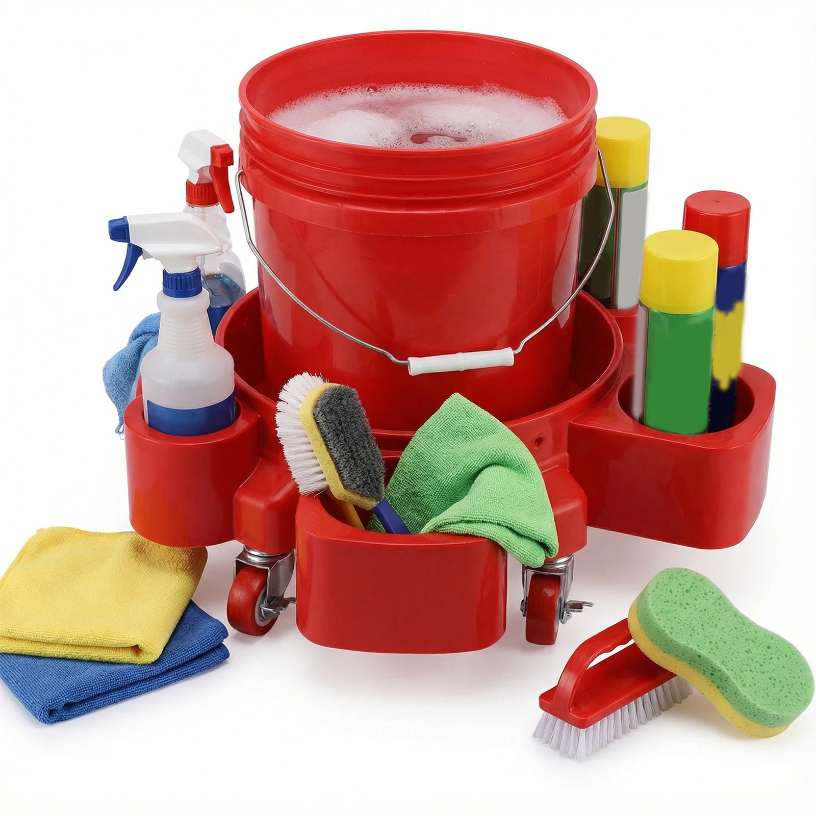 

Ведро для мойки с 5 колесами и 2 фиксируемыми роликами, сверхпрочное, на колесиках, для детальной очистки, подходит для стандартных ведер объемом от 3,5 до 5 галлонов