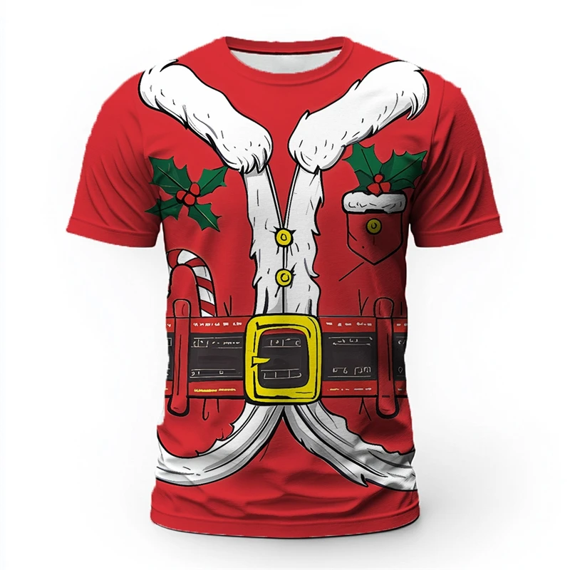 

Забавная футболка для косплея Санта-Клауса, мужская модная рождественская футболка с короткими рукавами и 3D принтом, повседневная футболка большого размера