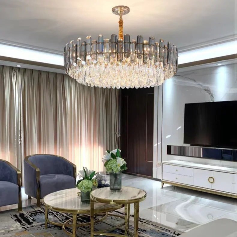 Modern light luxury crystal living room main lamp simple round bedroom dining room lamp crystal chandelier