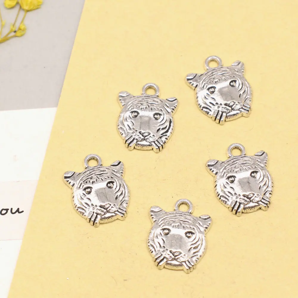 20pcs 13x16mm Tiger Head Charms Pendants Jewelry Making Handmade Products Jewelry Making Supplies Antique Silver Color