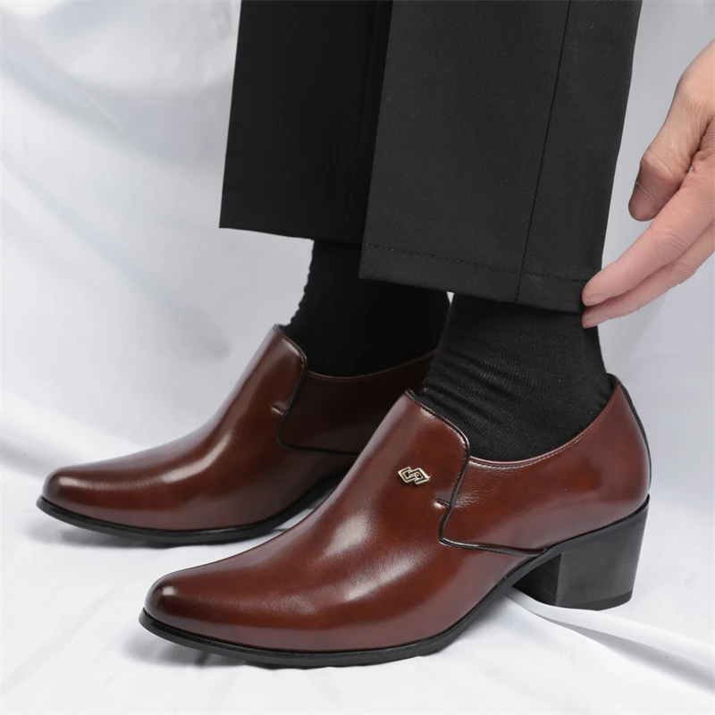 5.5cm Elevator Loafers for Men Formal Business Leather Shoes Fashion Casual Slip-on Height Dress Shoes Office Wedding Daily