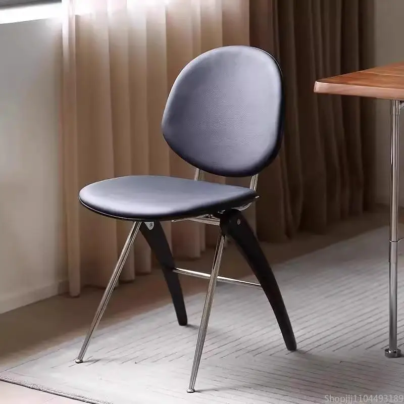 

Mid-Century Modern Dining Chair - Nordic Minimalist Solid Wood Seat with Luxury Upholstered Backrest, Metallic Accent Designer