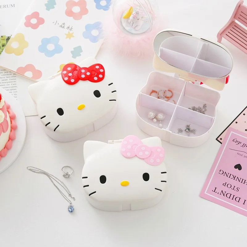 

Sanrio Kawaii Hello Kitty Makeup Mirror Cartoon Cute Jewelry Box Table Mirror Student Ins Desktop Clutter Storage Box Girl Gift