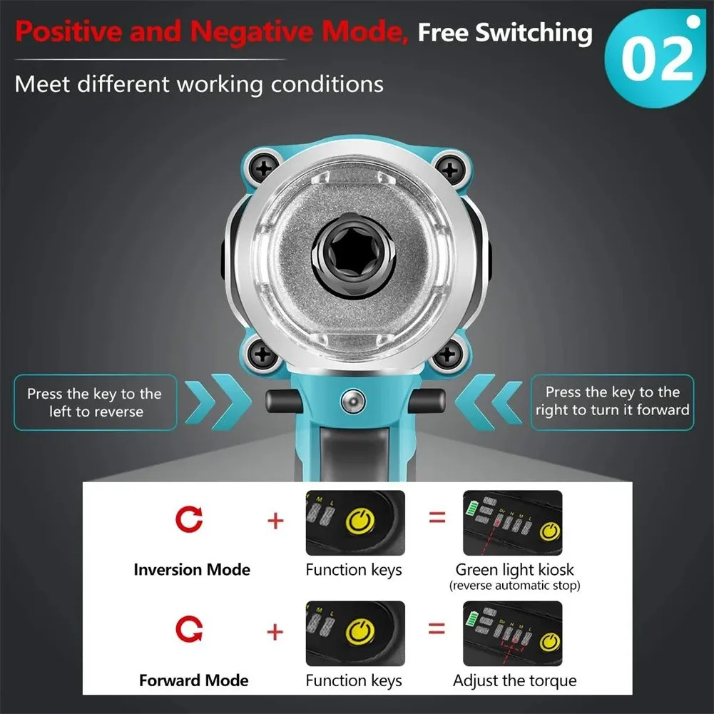 Imagem -02 - Brushless Electric Impact Wrench Cordless Screwdriver Corpo em 320n.m Soquete para 18v Makita 1860 1850 1840 Bateria
