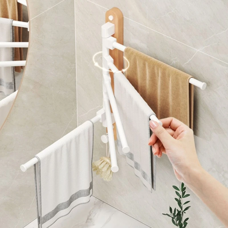 Bathroom Towel Rack Not Drill Wall Mount Double Rod Storage Organize Adjustable Aluminum Space Saving Towel Holder