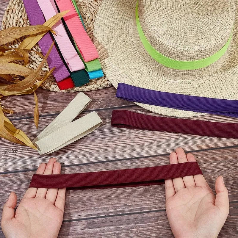 12Pcs Cowboy Hat Band Stretchable Hat Ribbons for Women 1 Inch Wide Flat Elastic Straw Hat Accessories 12 Colors