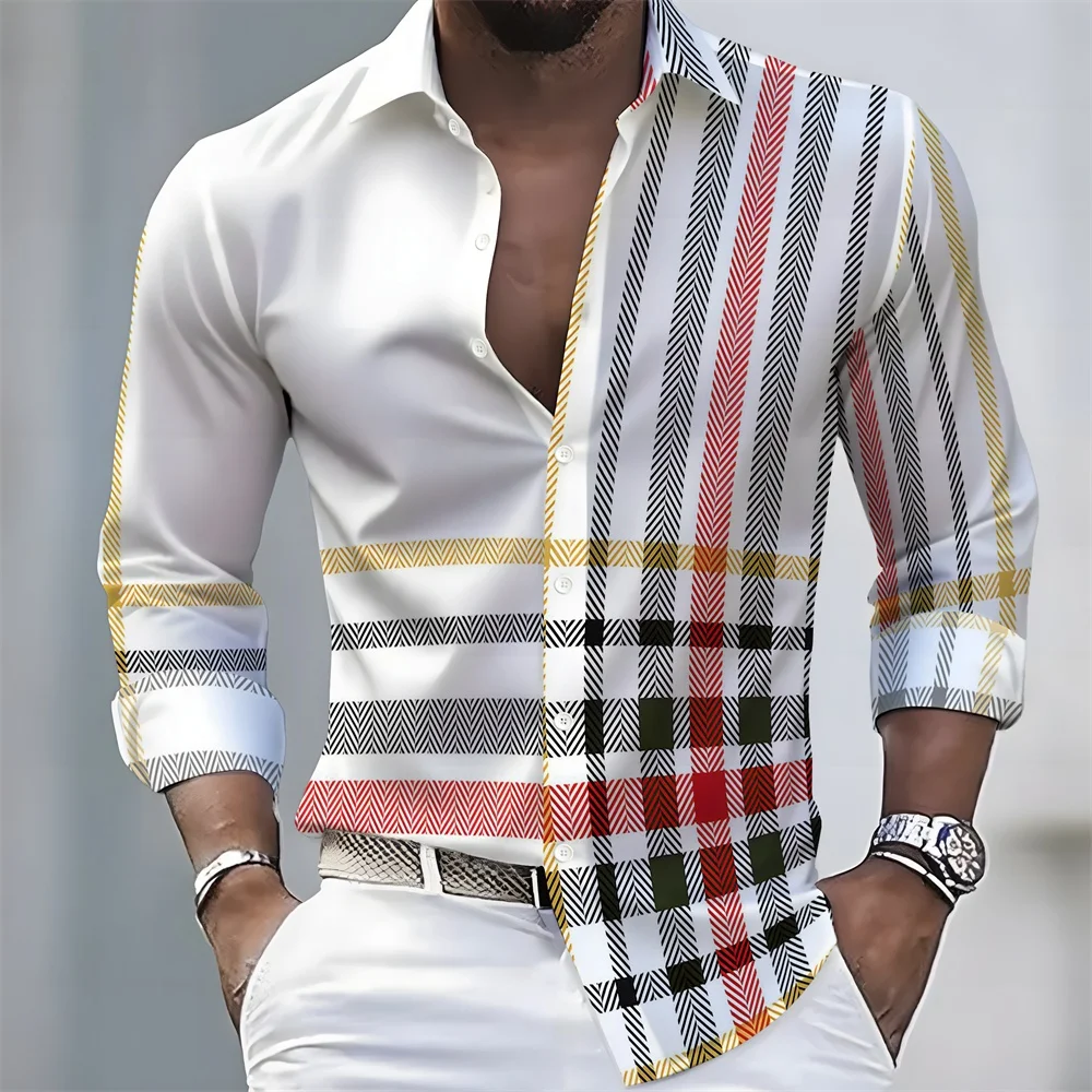 

Men's Color-Block Geometric Stripe Long-Sleeve Shirt Casual Dress Shirt Long-Sleeved Casual Outdoor Street Style Fashionable Top