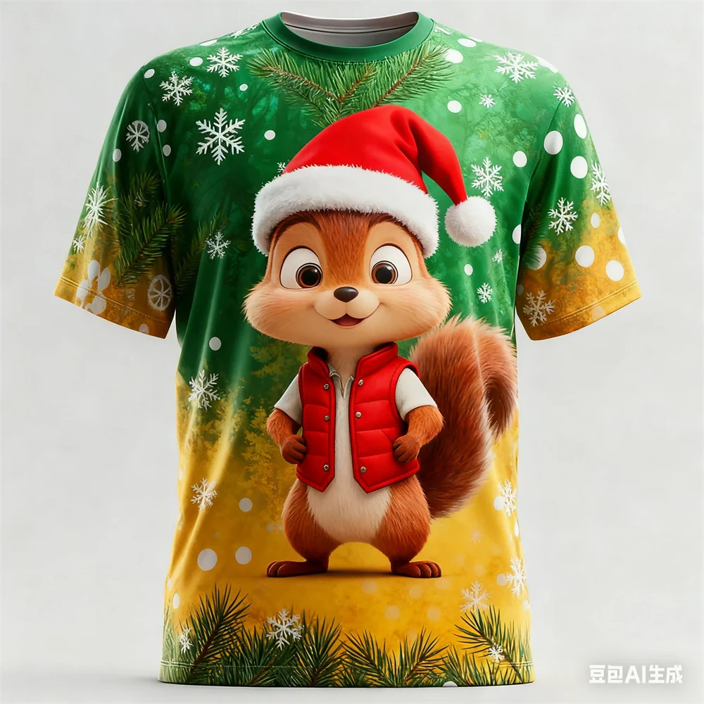 

Men's Christmas T-shirt Animal 3D pattern printed Men's women's round neck T-shirt quick-dry t shirt for man Unisex y2k clothing