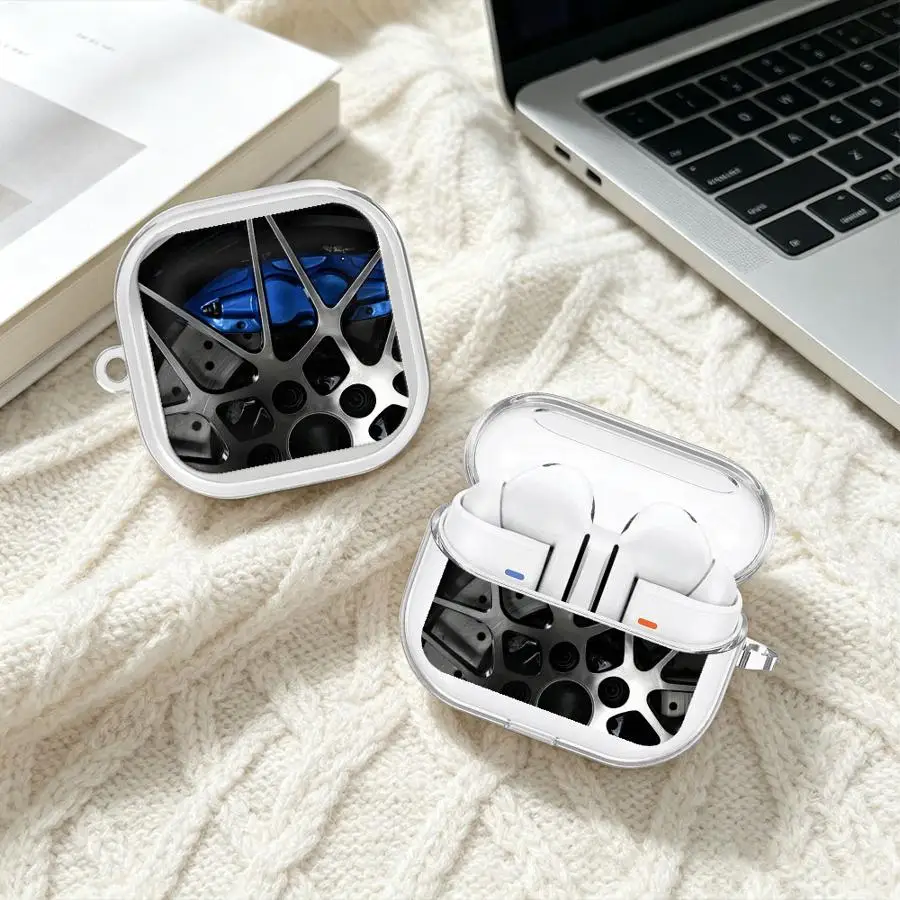 Car Wheel Yellow Brake Case For Samsung Galaxy Buds 3Pro Live 4 Pro 2Pro 3 FE 4Pro 2 Clear Earphone Cases Cover With Hook