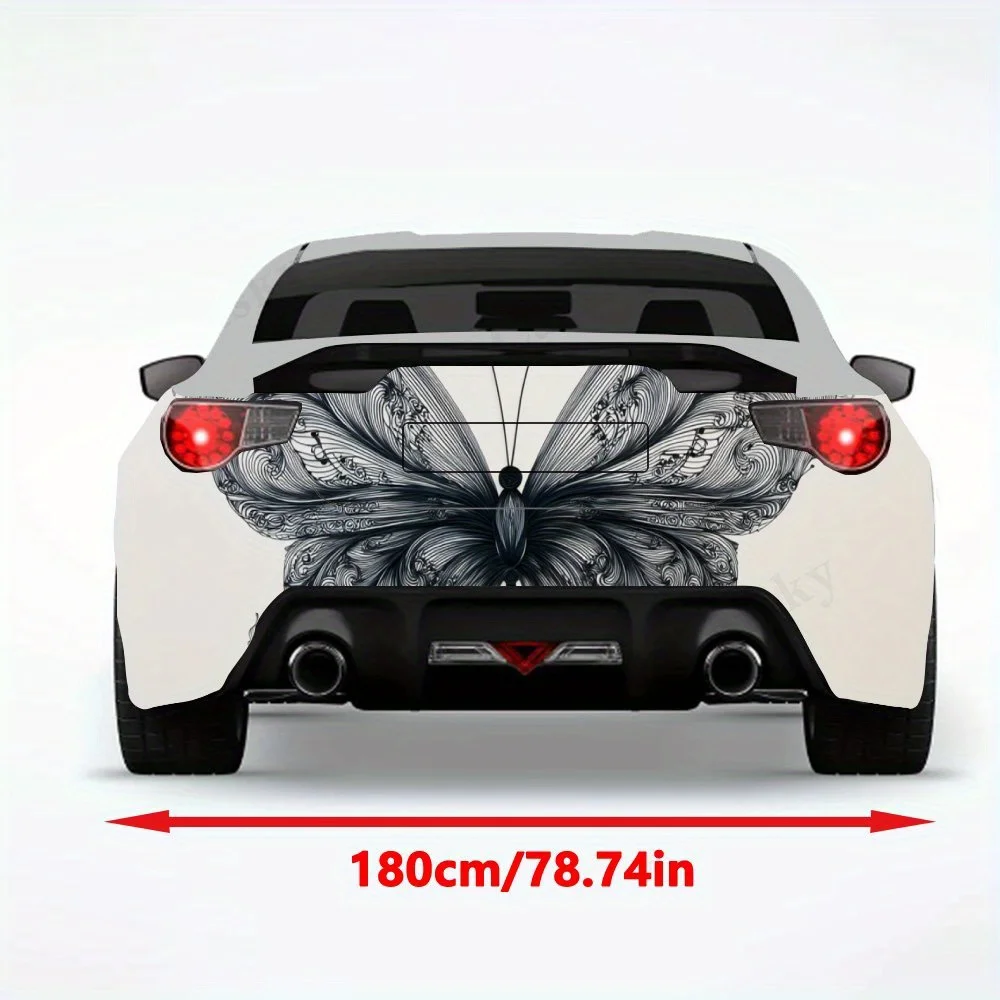 فراشة أنيقة باللونين الأبيض والأسود، ملصق فينيل لخلف السيارة، ملصقات فينيل ذاتية اللصق مقاومة للماء لذيل السيارة والمصد #2