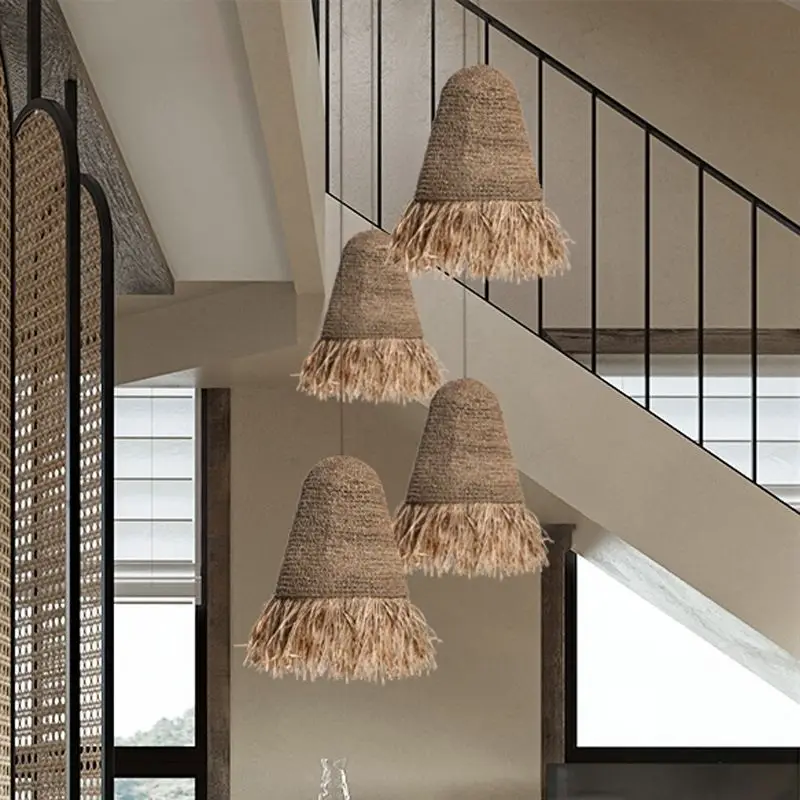 

Tassel Lafite Grass pendant lights nordic creative bamboo rattan light tea room coffee clothing store restaurant chandelier