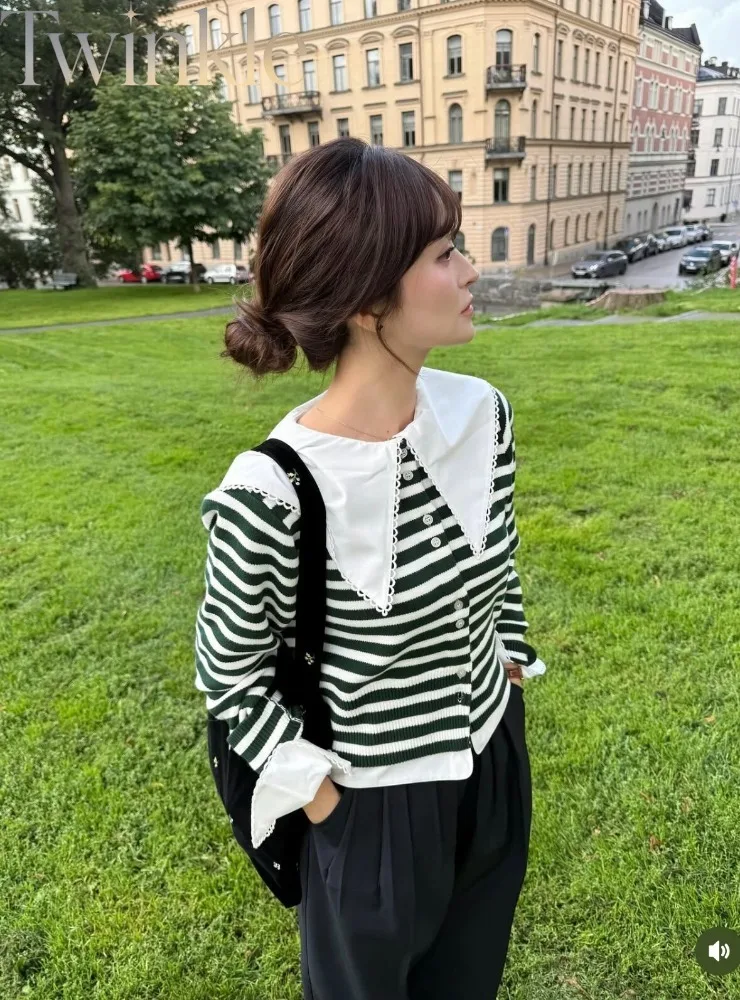 Women's Knit Cardigan Wide Collar Korean Minimalist Fashion Casual Sweater B-I