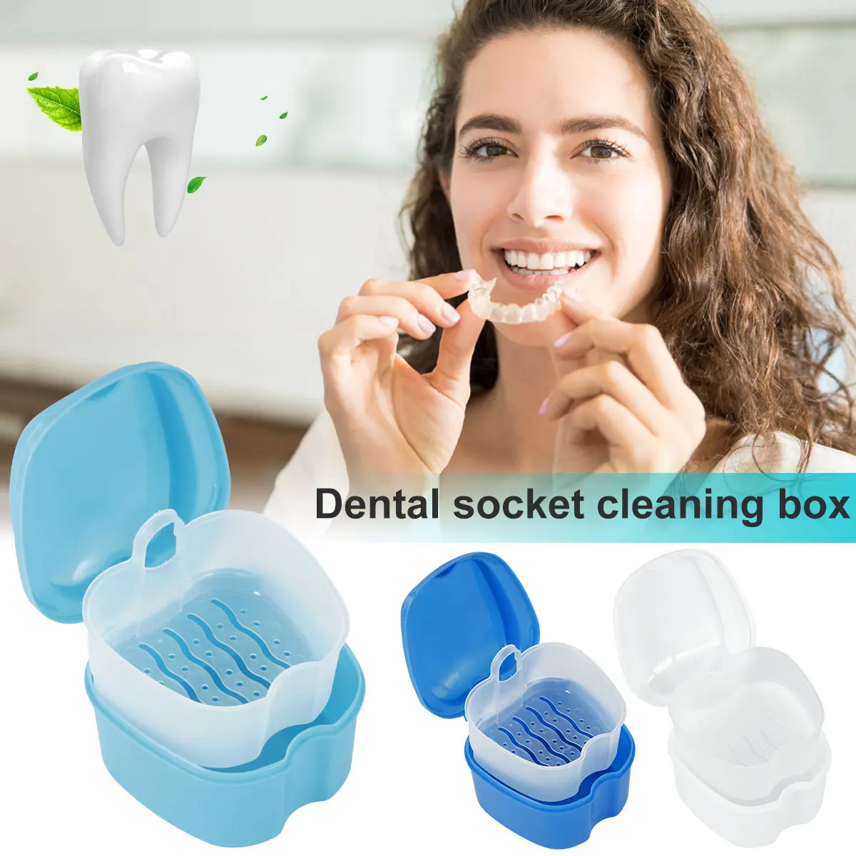 

Denture Case Denture Bath Box False Teeth Storage Box with Rinsing Basket Portable False Teeth Storage Case Orthodontic Dental
