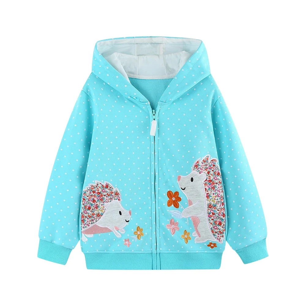 Neue 2026 Kinder-Kapuzenjacke 2-7T mit Igel-Applikation, Langarm, Reißverschluss, Winter-Herbst-Oberbekleidung, Mädchen-Frühlingskleidung, Bestseller