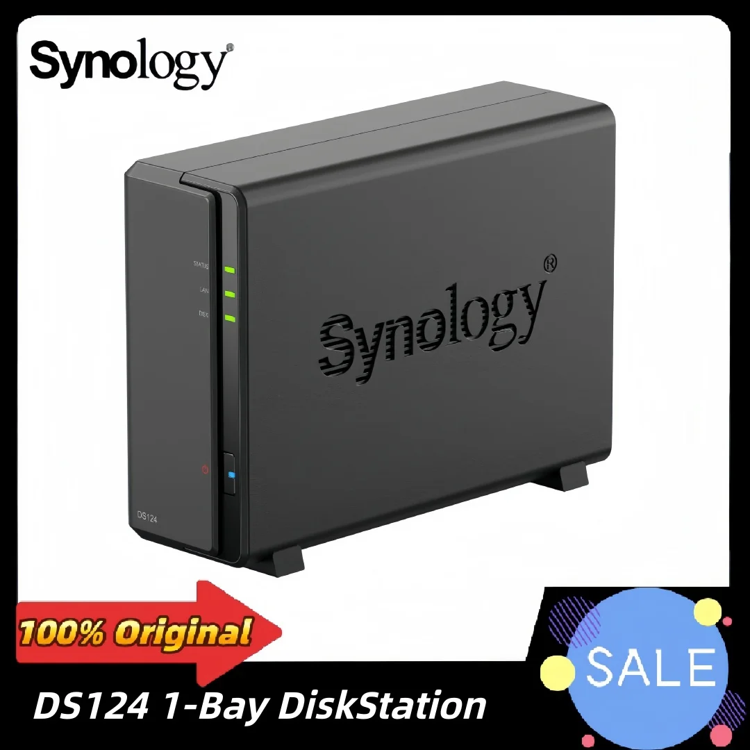 Original DS124 1-Bay DiskStation Synology NAS/Storage Server Desktop Ethernet LAN Black RTD1619 (Diskless)