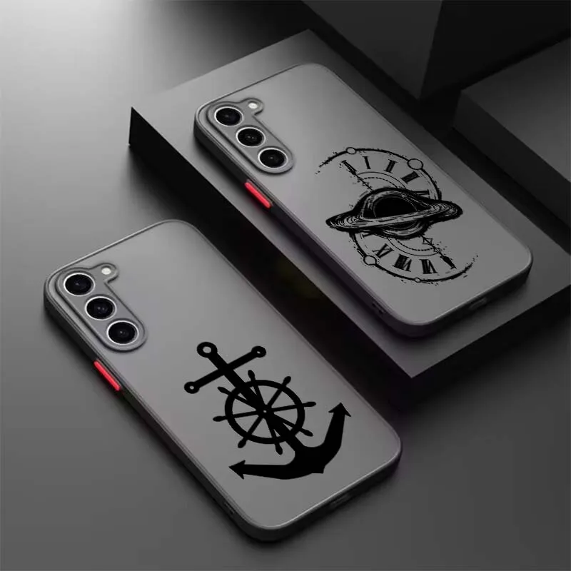 

Line compass design Phone Case For Samsung A50 A42 A34 A33 A32 A23 A04 A03 Note 20 10 9 8 5G Frosted Translucent